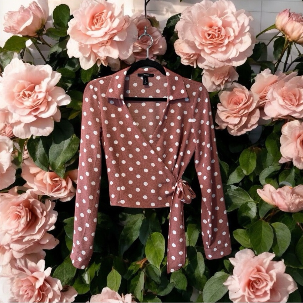 Forever 21 Blush-Brown Polka Dot Wrap Top